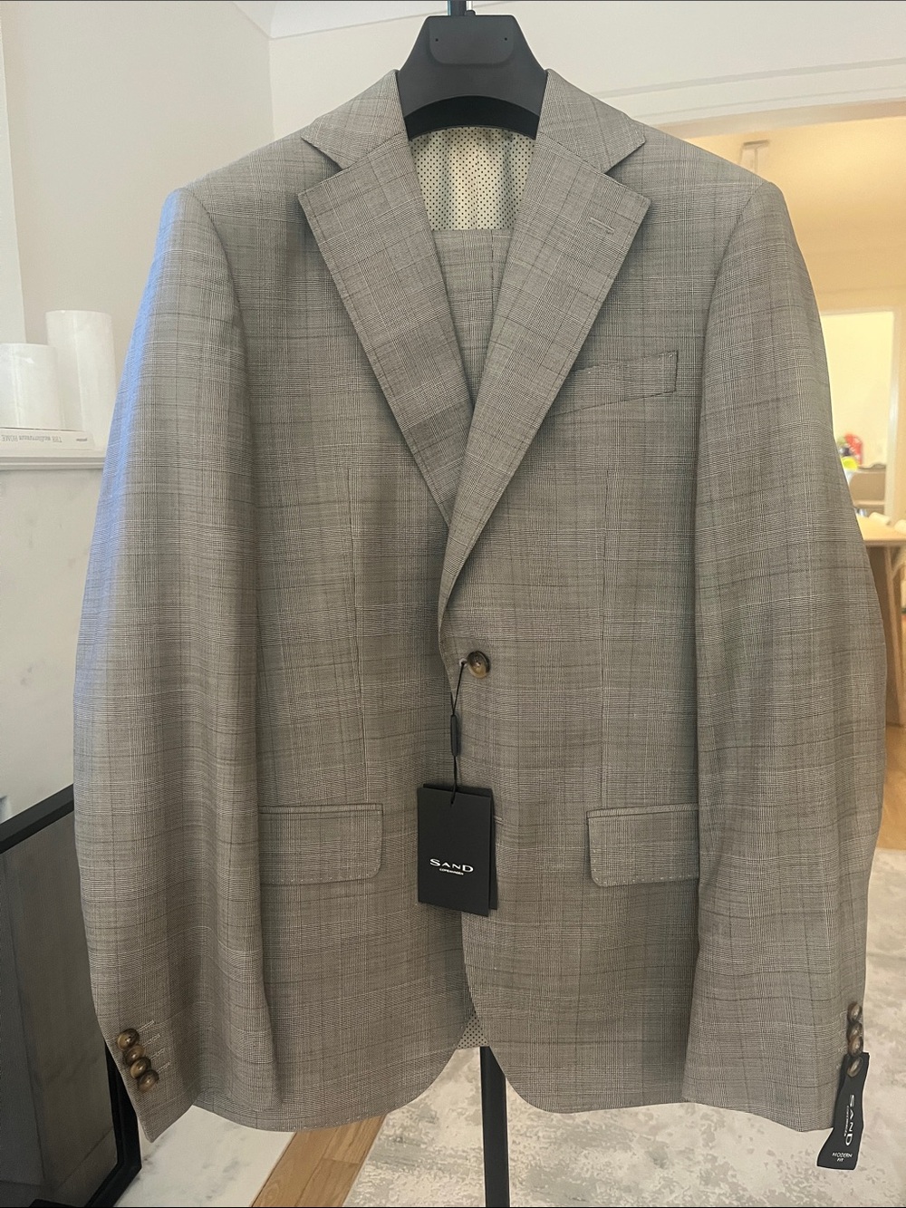 Sand Copenhagen - Light Gray / Taupe Glen Plaid Men's Suit - BNWT - Size 40R